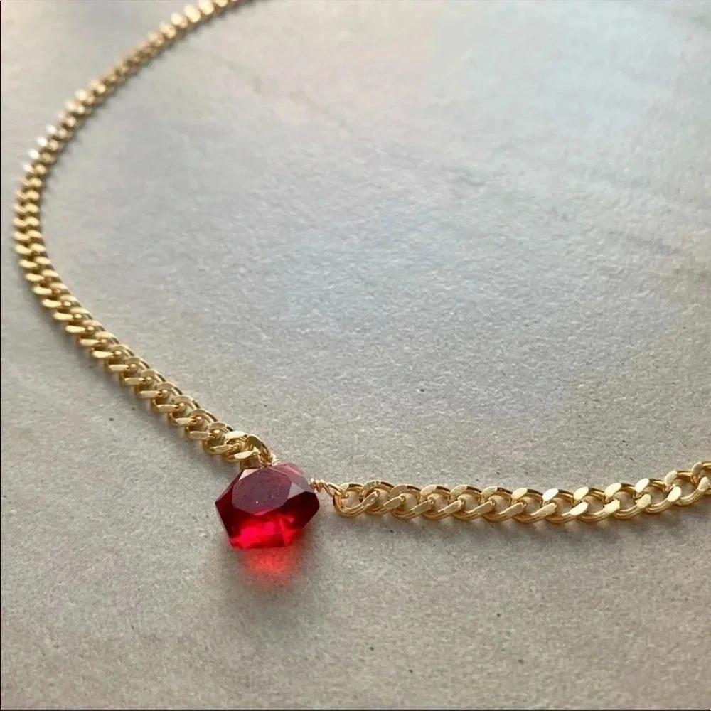 Garnet Chunky Thick Curb Chain Necklace - Picture 2 of 10